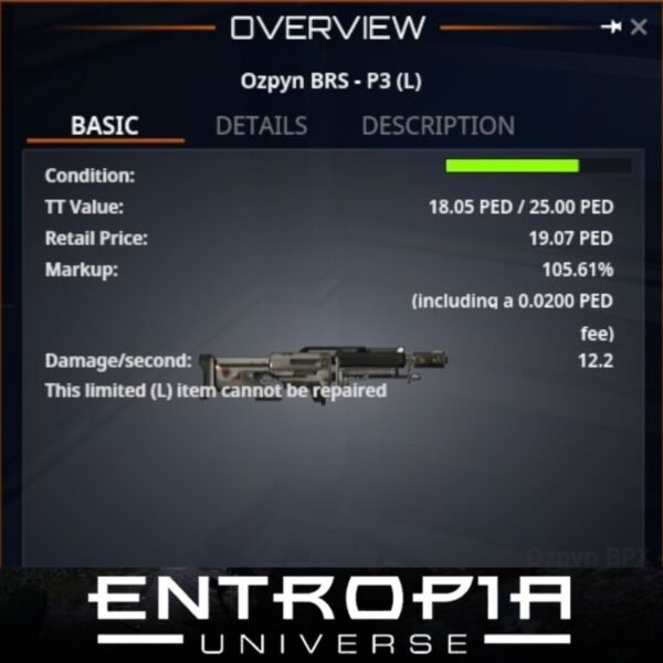 ขาย Ozpyn BRS - P3 (L) ในเกม Entropia Universe